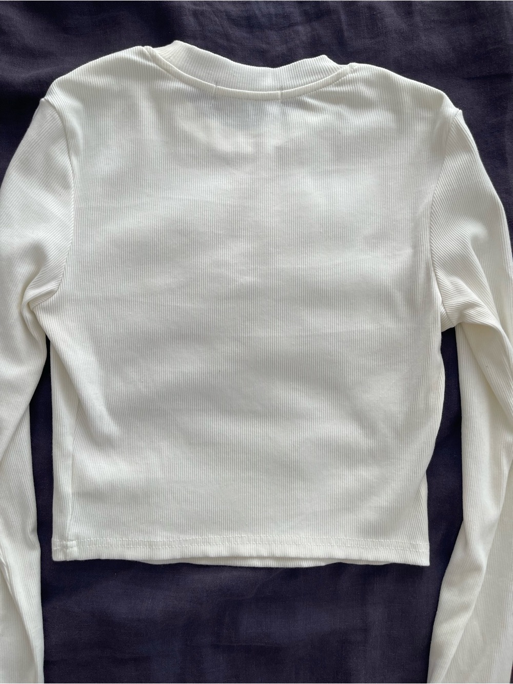 White Cropped Ribbed Long-Sleeve Top - Picture 3 of 6